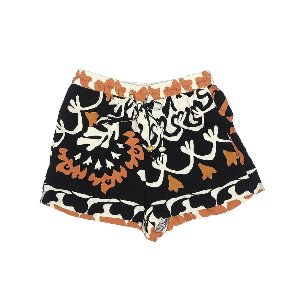 Zara Black White & Rust Abstract Floral Button-Down Shirt And Matching Shorts - Picture 2 of 4